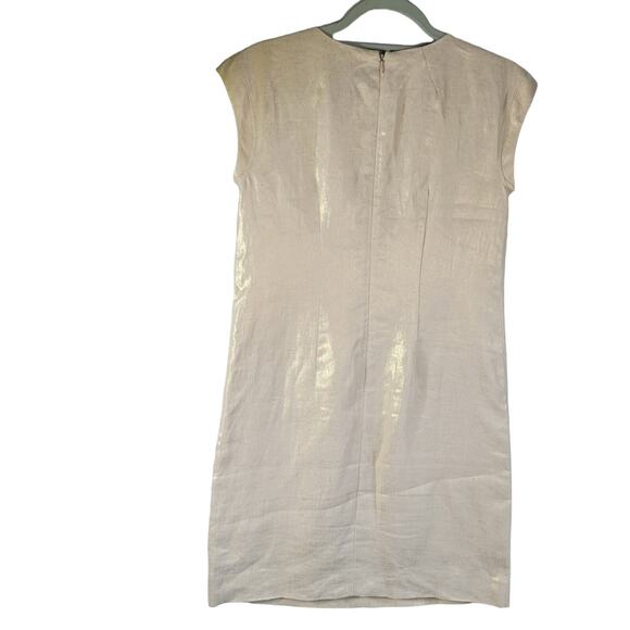J. Crew Beige Golden Metallic Sleeveless Linen Shift Tunic Dress Pockets Sz. 00 - Picture 3 of 10